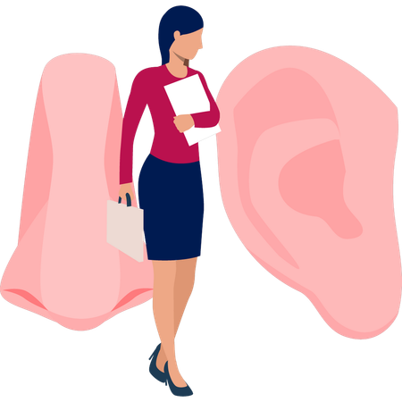 Lady looking human ear  Illustration