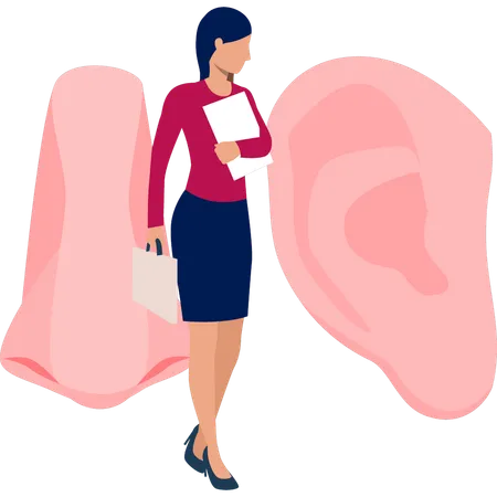 Lady looking human ear  Illustration