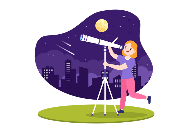 Lady Looking Into Telescope Illustration