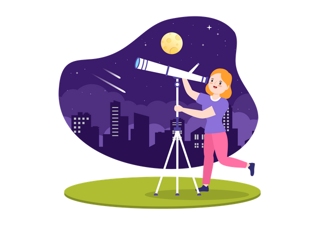 Lady Looking Into Telescope  Illustration