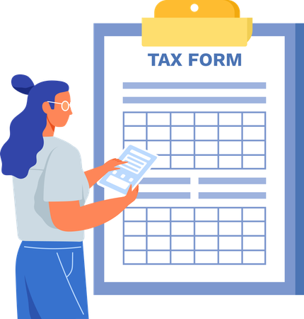 Lady looks at tax form  Illustration