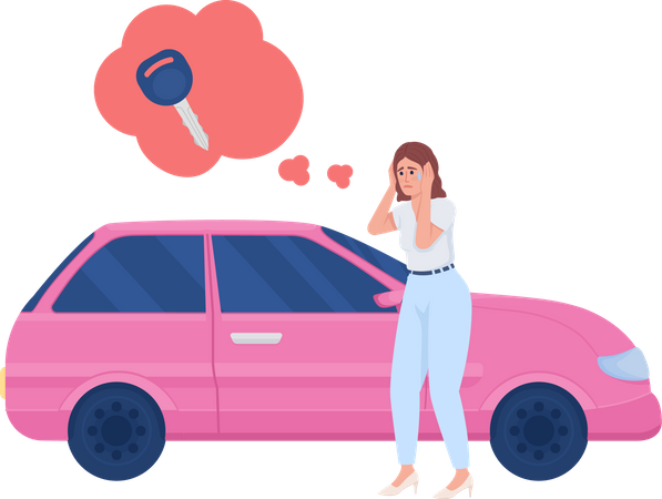 Lady lost car keys  Illustration