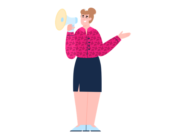 Lady making announcement using megaphone Illustration