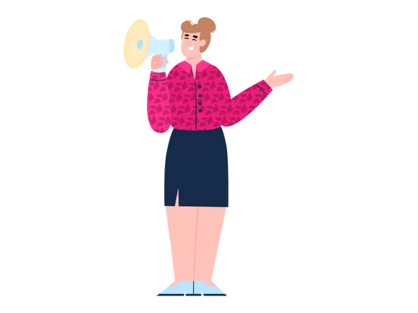 Lady making announcement using megaphone Illustration