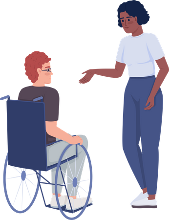 Lady offers help to disabled man  Illustration