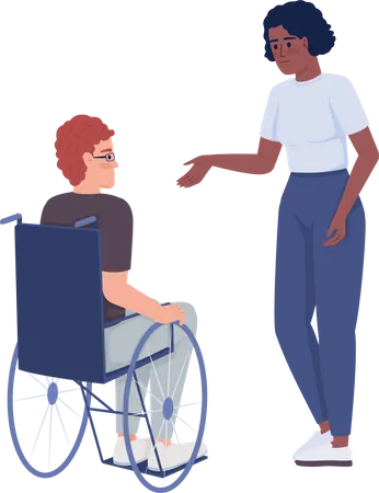 Lady offers help to disabled man  Illustration