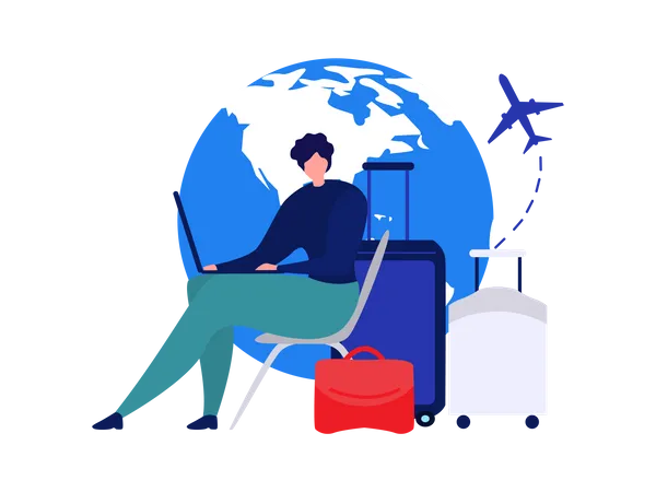 Lady Online Booking Flight tickets for Travel  Illustration