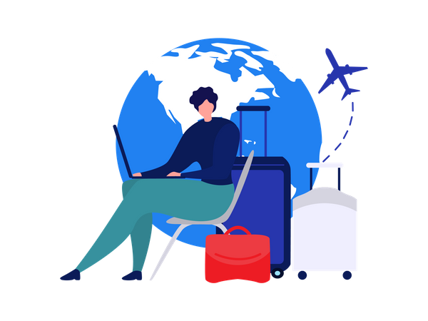 Lady Online Booking Flight tickets for Travel  Illustration