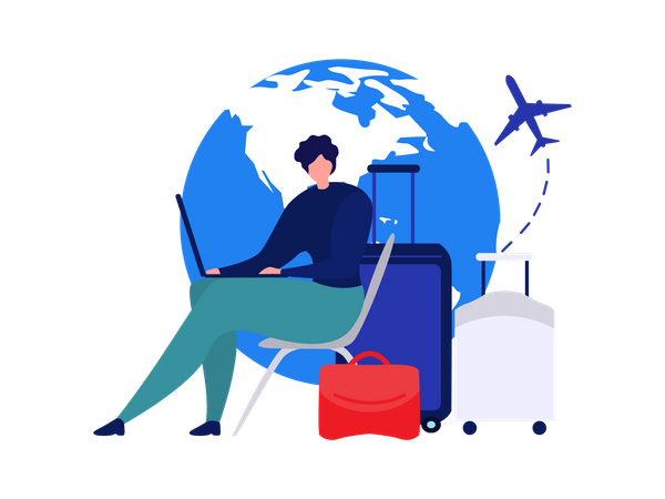 Lady Online-Buchung von Flugtickets für Reisen  Illustration