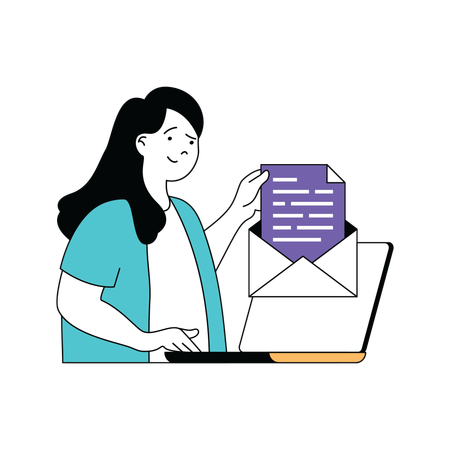 Lady opening email  Illustration