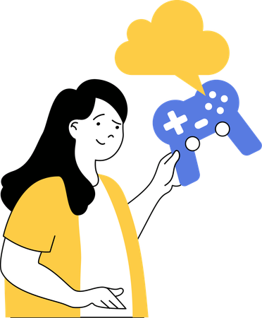 Lady playing cloud game using joystick  Illustration