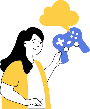 Lady playing cloud game using joystick  Illustration