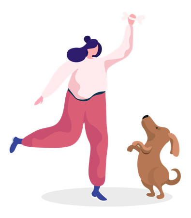 Lady Playing with Puppy  Illustration