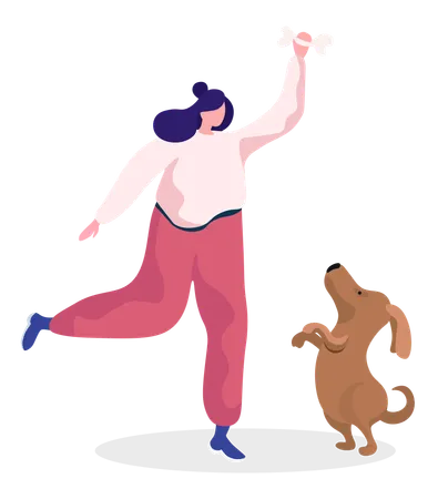 Lady Playing with Puppy  Illustration