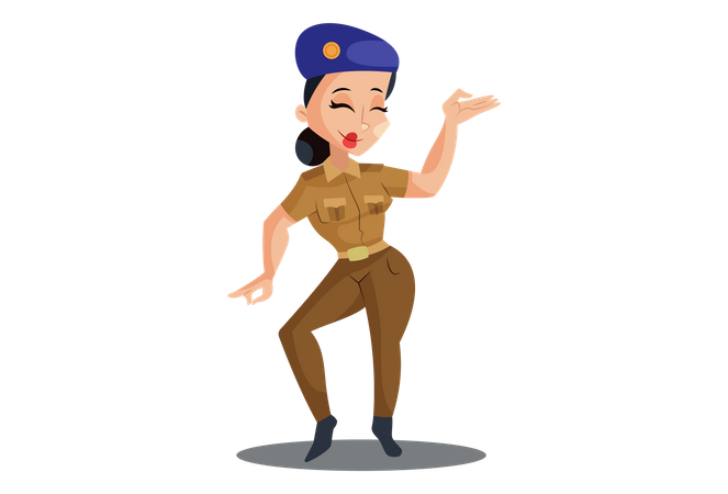 Lady Police Dancing Illustration