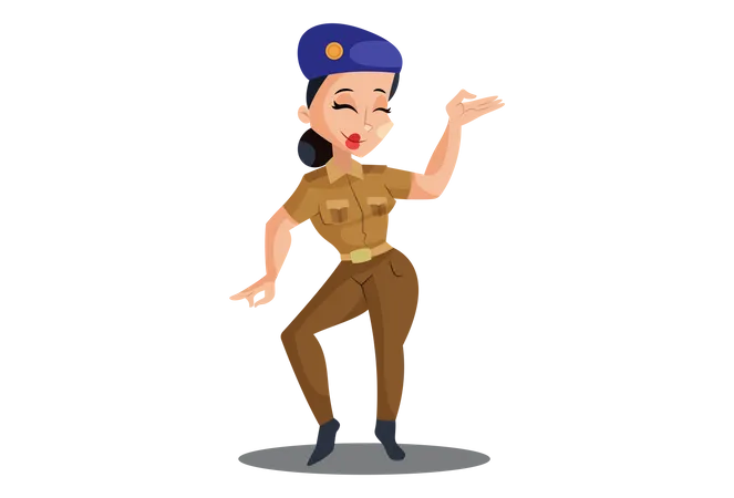 Lady Police Dancing Illustration