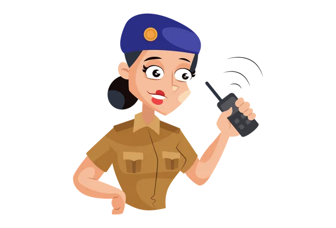 Lady Police talking on walkie talkie  Illustration