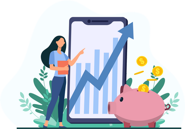 Lady presenting investment profits online  Illustration