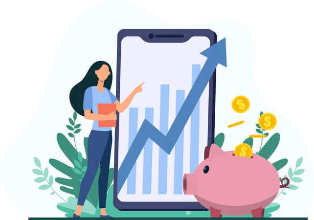 Lady presenting investment profits online  Illustration