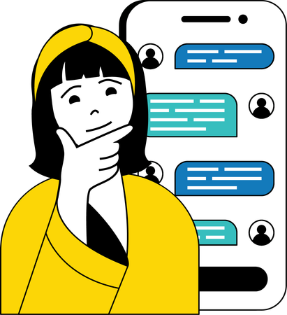 Lady presenting online chat conversation  Illustration