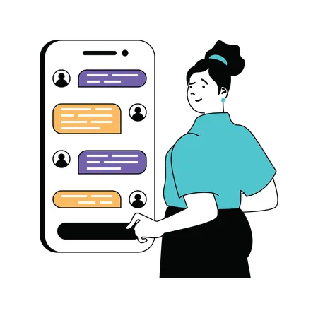 Lady presenting online chat conversation  Illustration