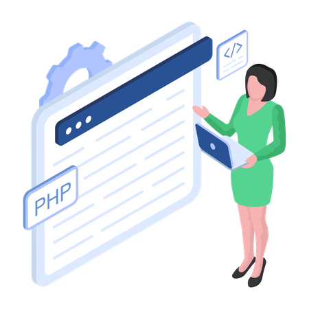 Lady presenting web development  Illustration