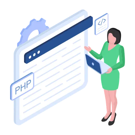 Lady presenting web development  Illustration