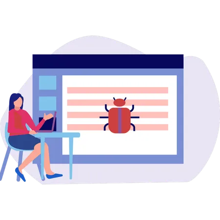 Lady presents browsing bug  Illustration