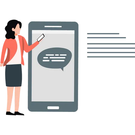 Lady reads message on mobile  Illustration