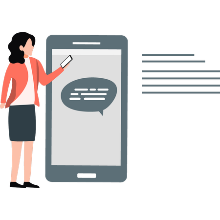 Lady reads message on mobile  Illustration