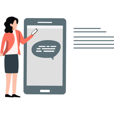 Lady reads message on mobile  Illustration