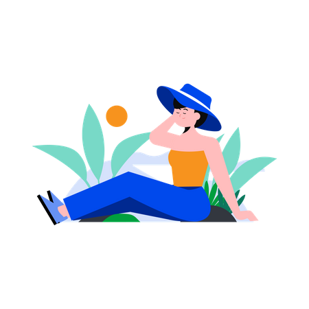 Lady relaxing on beach Illustration