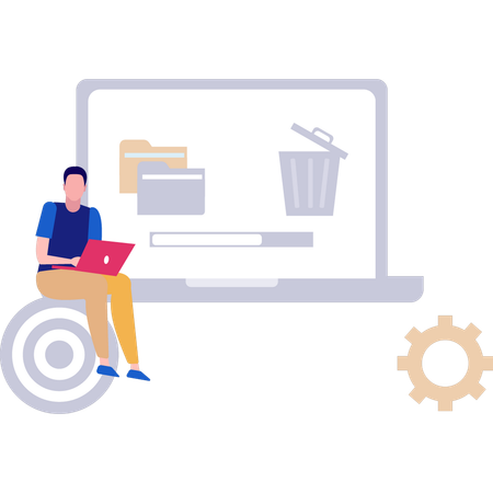 Lady removes trash folders from a laptop  Illustration