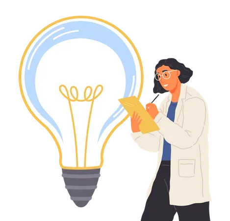 Lady scientist works with generating ideas  Illustration