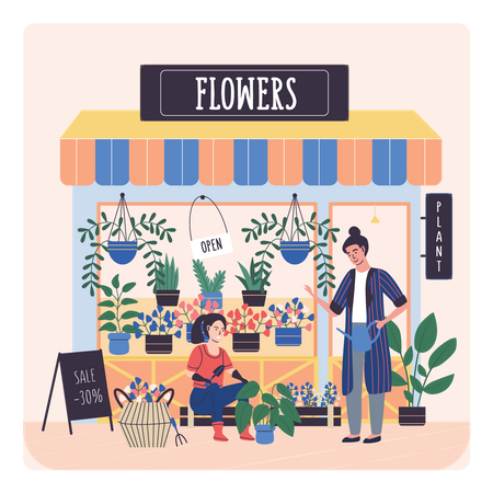 Lady Selling Flowers Illustration