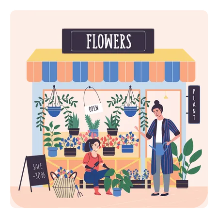 Lady Selling Flowers  イラスト