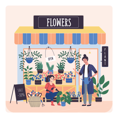 Lady Selling Flowers  Illustration