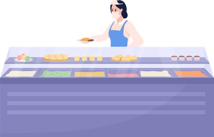 Lady serve school lunch  Illustration