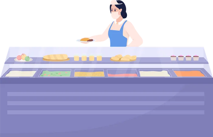 Lady serve school lunch  Illustration