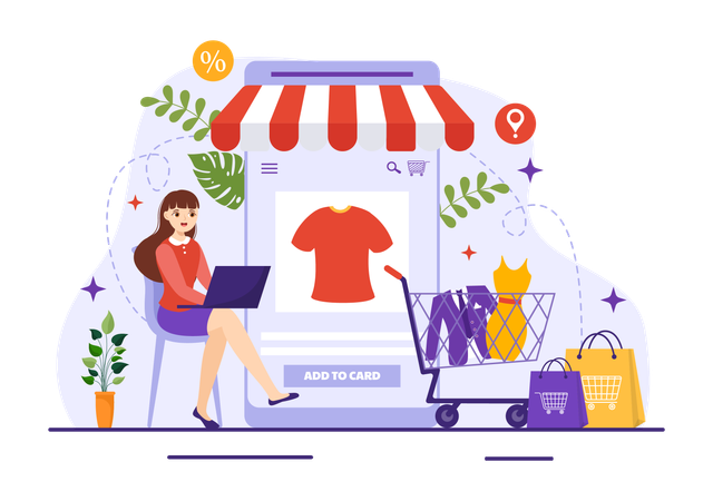Lady shopping online  Illustration