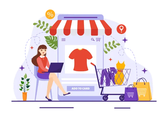 Lady shopping online  Illustration