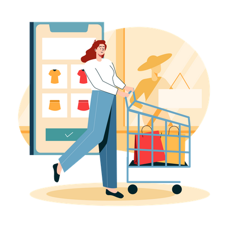 Lady Shopping Online  Illustration