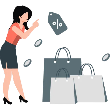 Lady shouting at shopping percentage  Illustration