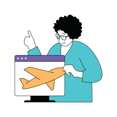 Lady showing air flight booking website  Illustration