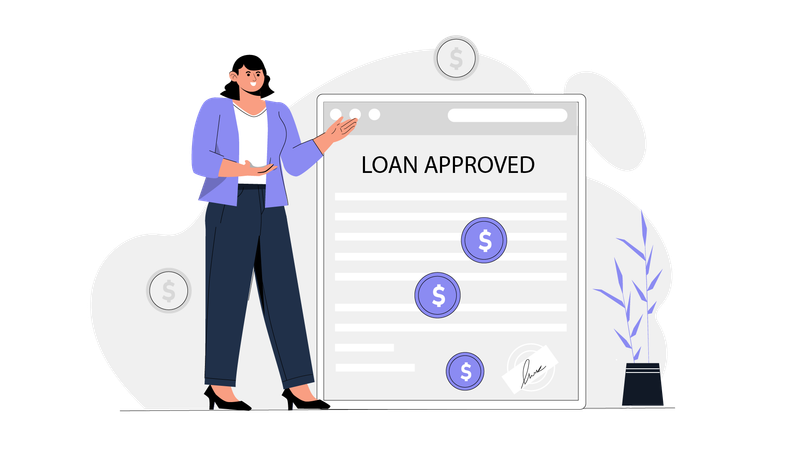 Lady showing approved loan document  Illustration