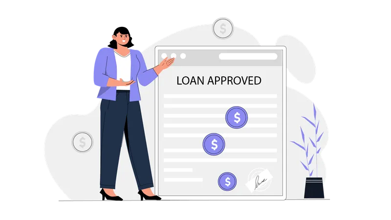 Lady showing approved loan document  Illustration