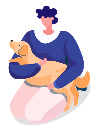 Lady showing care to pet dog  Illustration