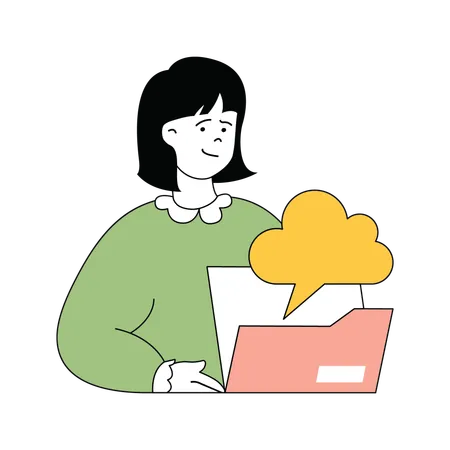 Lady showing cloud folder  Illustration