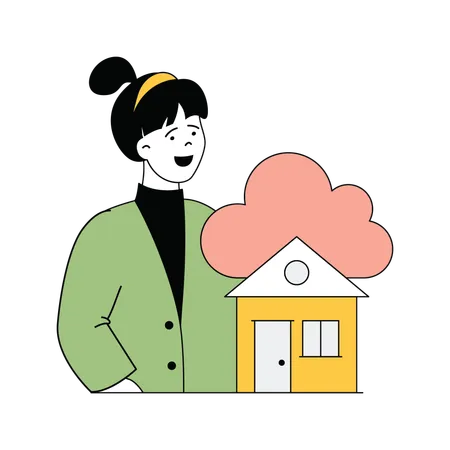 Lady showing cloud home network  Illustration