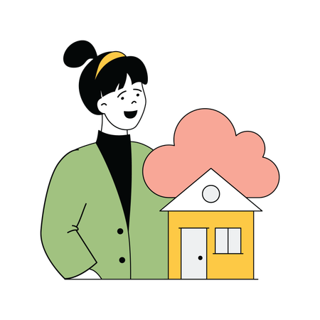 Lady showing cloud home network  Illustration